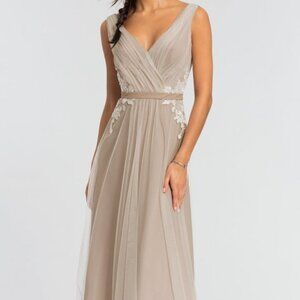 Kleinfeld Bridesmaid Dress Ivory V-Neck Long Tulle